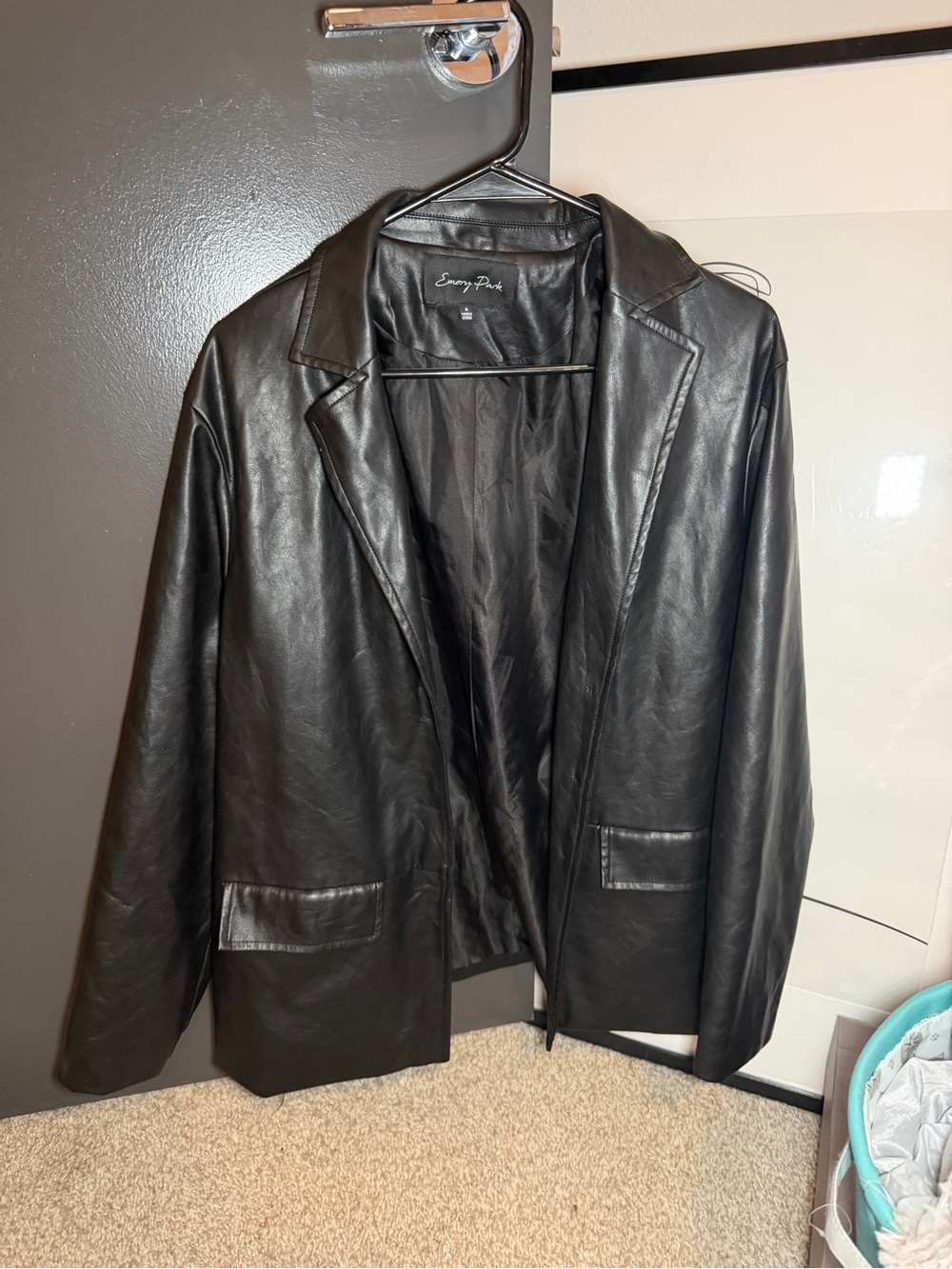 Women - (S) Emory Park Black Faux Leather Blazer Jacket